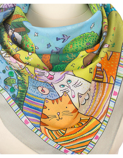 Cotton head scarf ''Cats on vacations''''