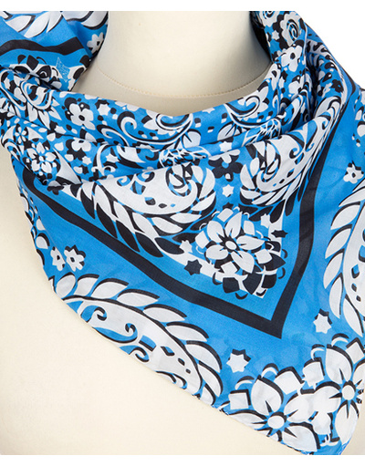 Cotton head scarf ''Frosty Winter'' blue
