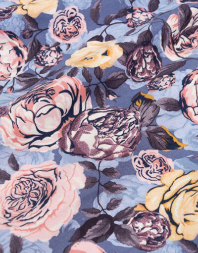 {[en]:Flannel cotton fabric ''Peonies on grey''}