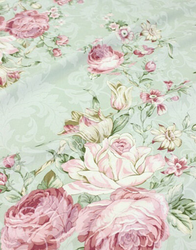 {[en]:Cotton fabric ''Jacquard flowers'' vintage mint}