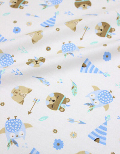 {[en]:Poplin cotton ''Woodland animals light blue''}