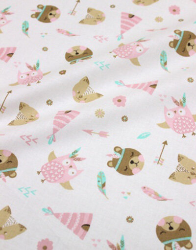 {[en]:Poplin cotton ''Woodland animals pink''}
