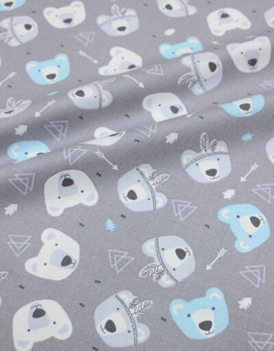{[en]:Poplin cotton ''Funny bears grey'' }