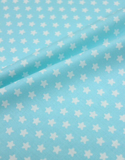 {[en]:Poplin cotton ''Small white stars on mint''}