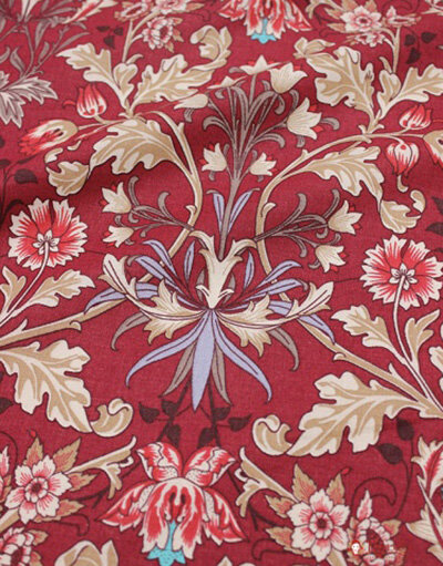 {[en]:Dark red cotton fabric ''Floral vignette''}