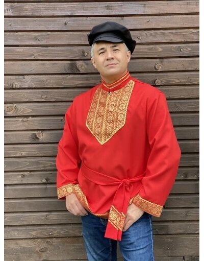 Traditional cotton Russian shirt ''Quadrille'' green