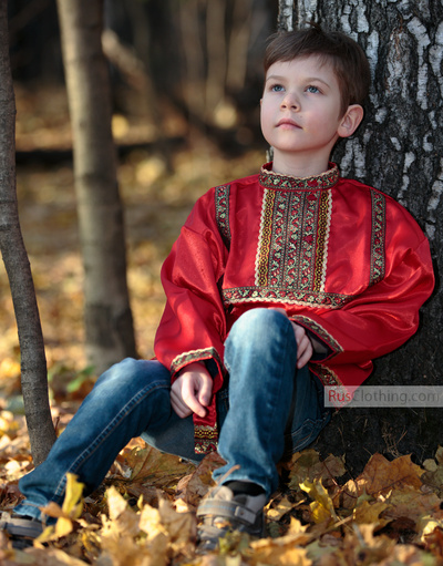 red traditional russian silk shirt