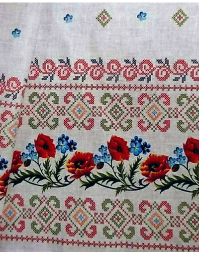 {[en]:Ethnic fabric by the yard Poppies and cornflowers ornament}