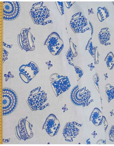Russian linen fabric 'Tea Motifs''