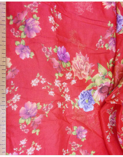 {[en]:Russian pattern cotton fabric Flowers on red}