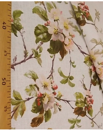 Russian cotton fabric pattern ''Apple blossoms on white''