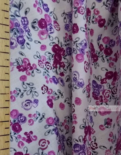 Floral cotton fabric by the yard ''Purple Flower Bouquets, On White''}