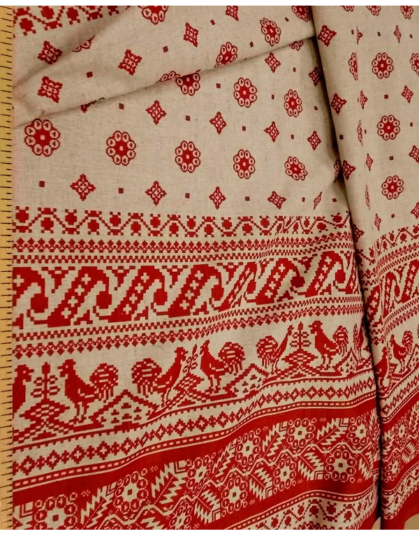 Russian linen textile ''Cockerel on the rrof''