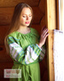Russian linen green dress
